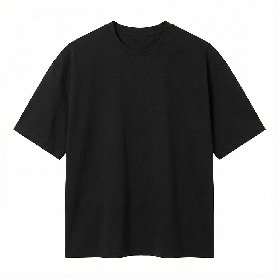 Cotton Blend Plain Black Oversized T-Shirts