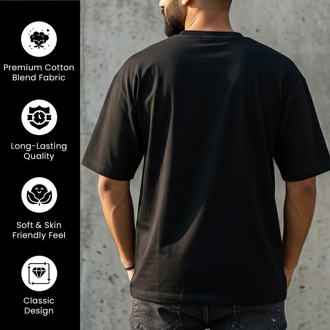 Cotton Blend Plain Black Oversized T-Shirts