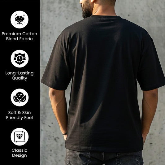 Cotton Blend Plain Black Oversized T-Shirts
