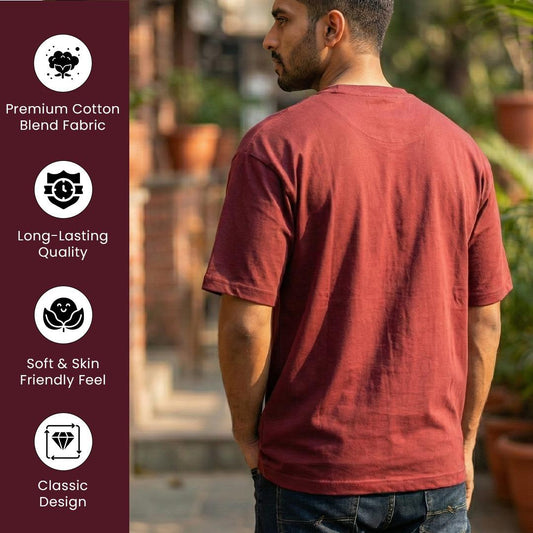 Cotton Blend Plain Maroon Oversized T-Shirts