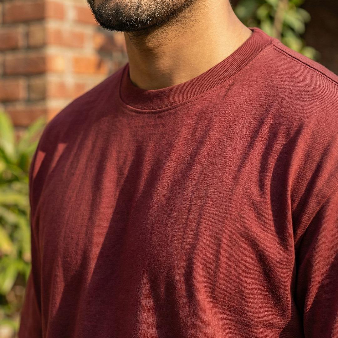 Cotton Blend Plain Maroon Oversized T-Shirts