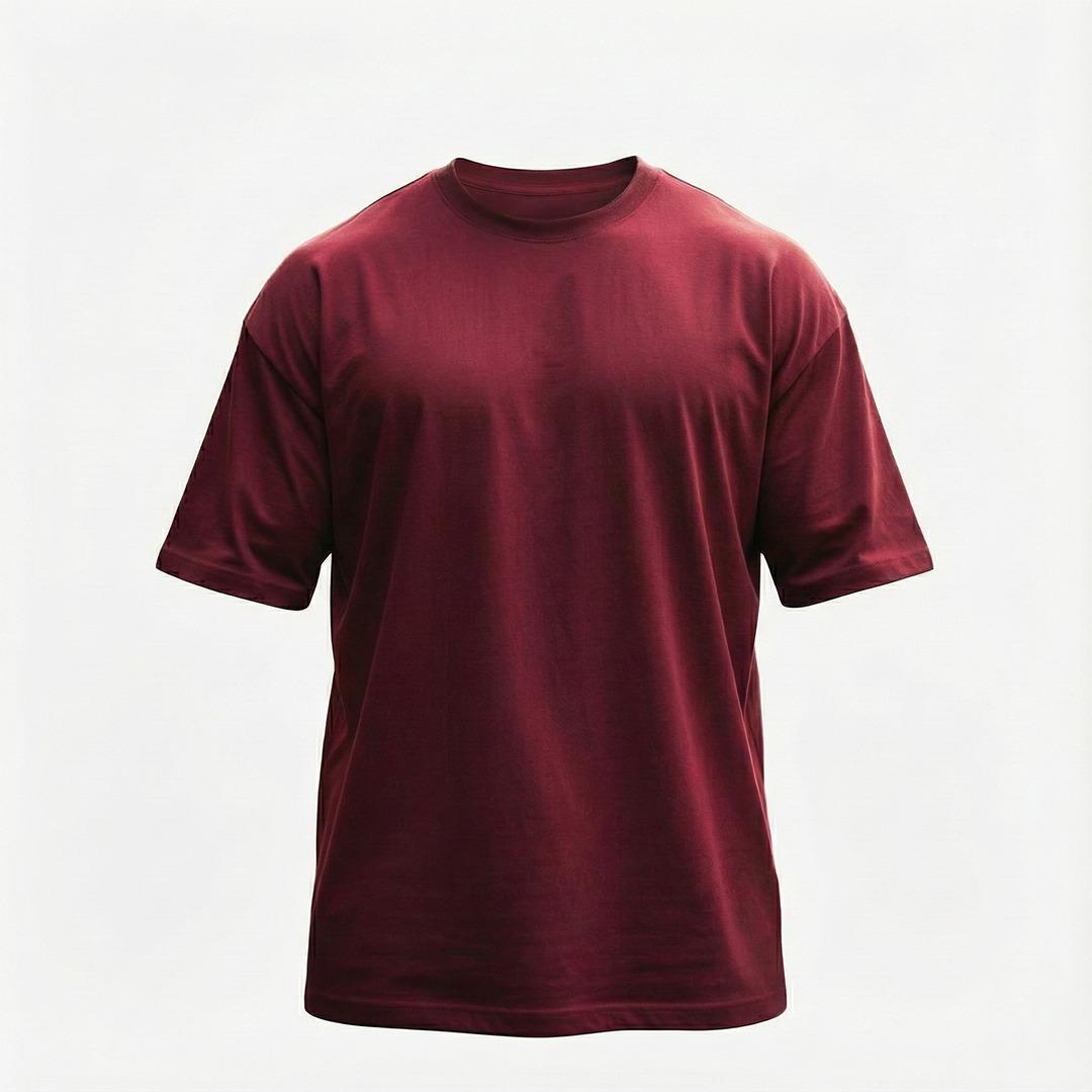 Cotton Blend Plain Maroon Oversized T-Shirts