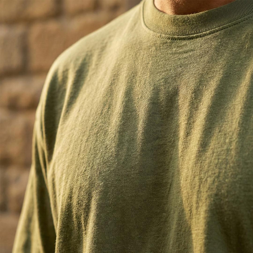 Cotton Blend Plain Olive Green. Oversized T-Shirts