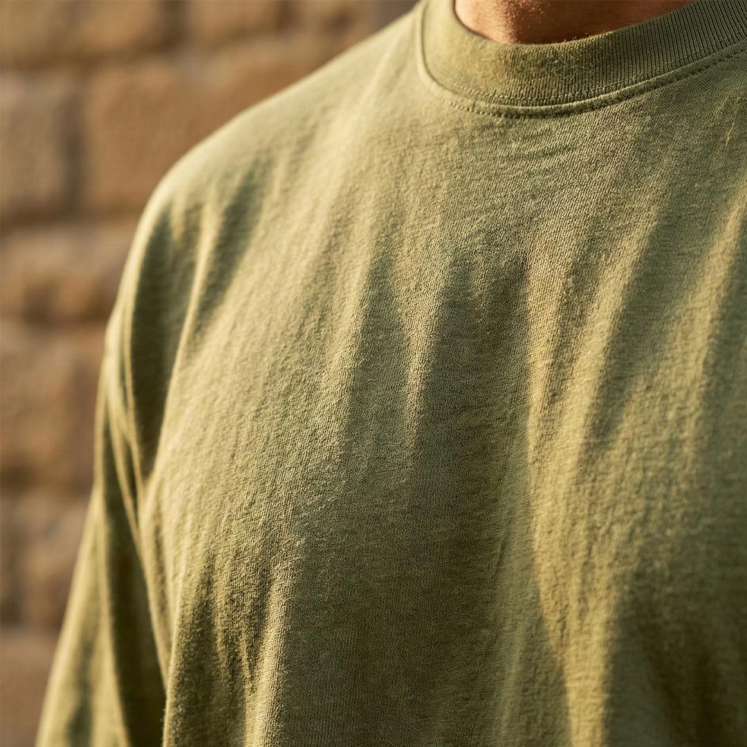 Cotton Blend Plain Olive Green Oversized T-Shirts