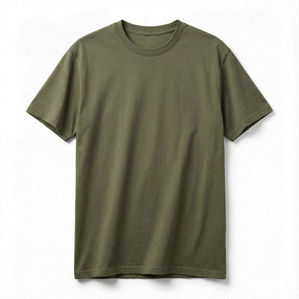 Cotton Blend Plain Olive Green. Oversized T-Shirts