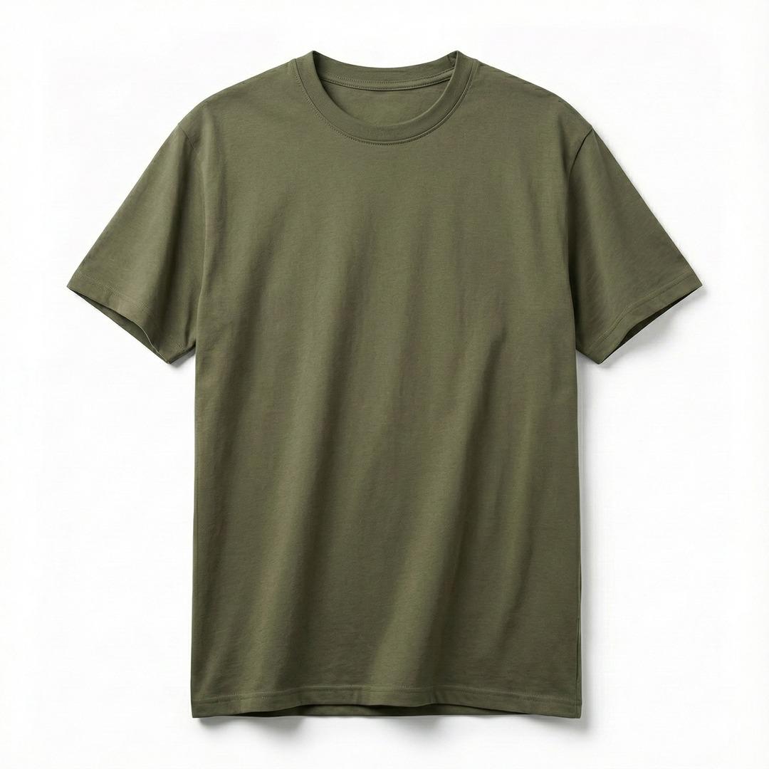 Cotton Blend Plain Olive Green Oversized T-Shirts