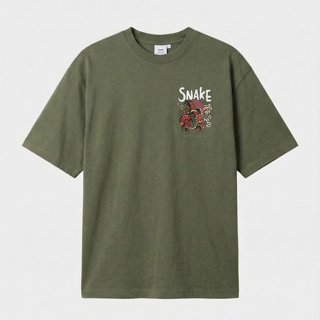 Olive Green Snake Print Oversized T-Shirt