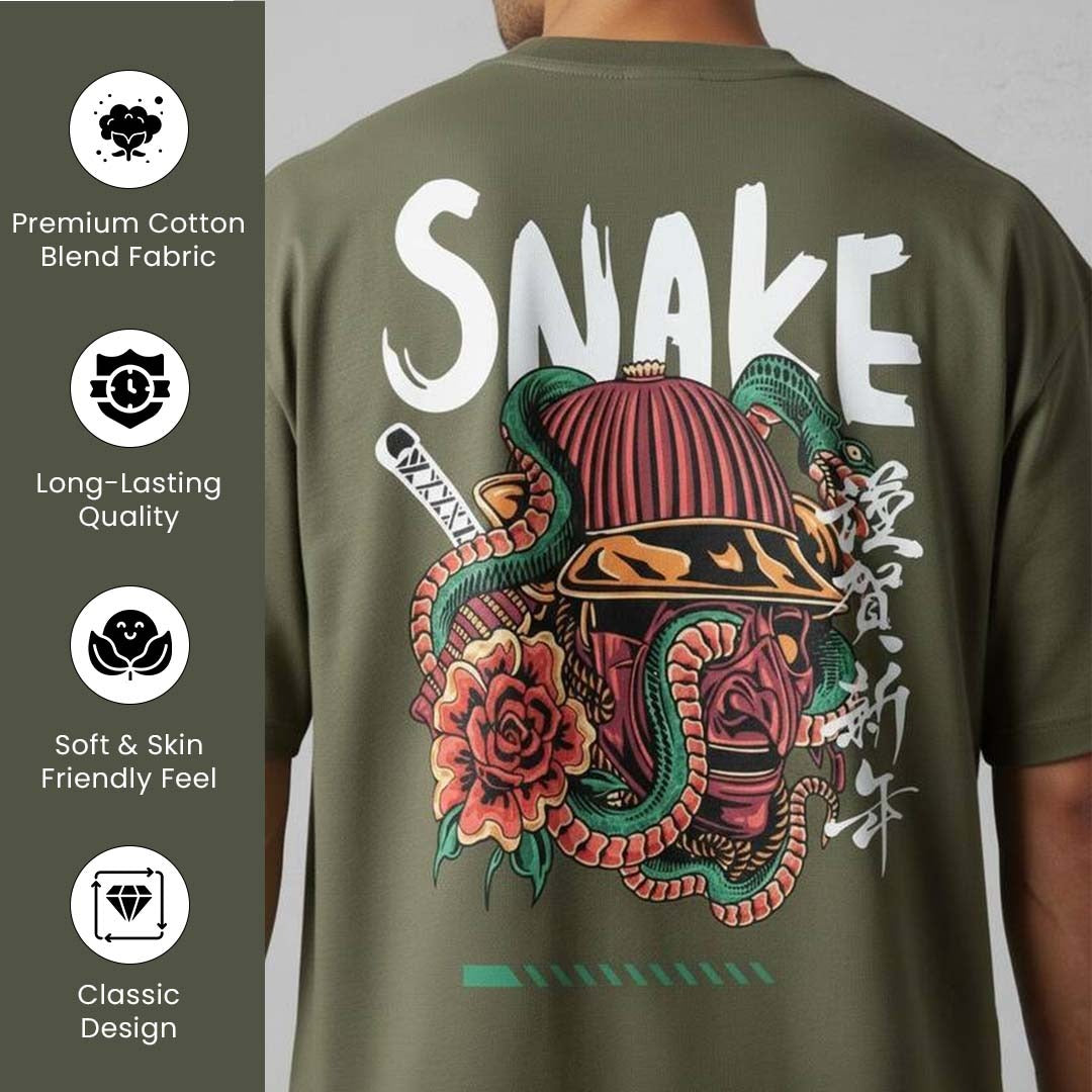 Olive Green Snake Print Oversized T-Shirt