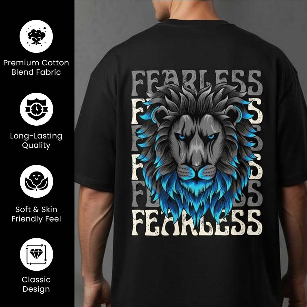 Fearless Graphic Printed Oversized T-Shirt for Men | Japanese Streetwear Anime Style Black Tee | Cotton Casual Fashion Tshirt