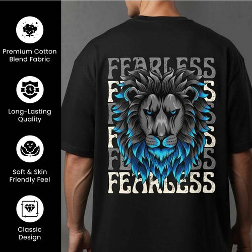 Fearless Graphic Printed Oversized T-Shirt for Men | Japanese Streetwear Anime Style Black Tee | Cotton Casual Fashion Tshirt