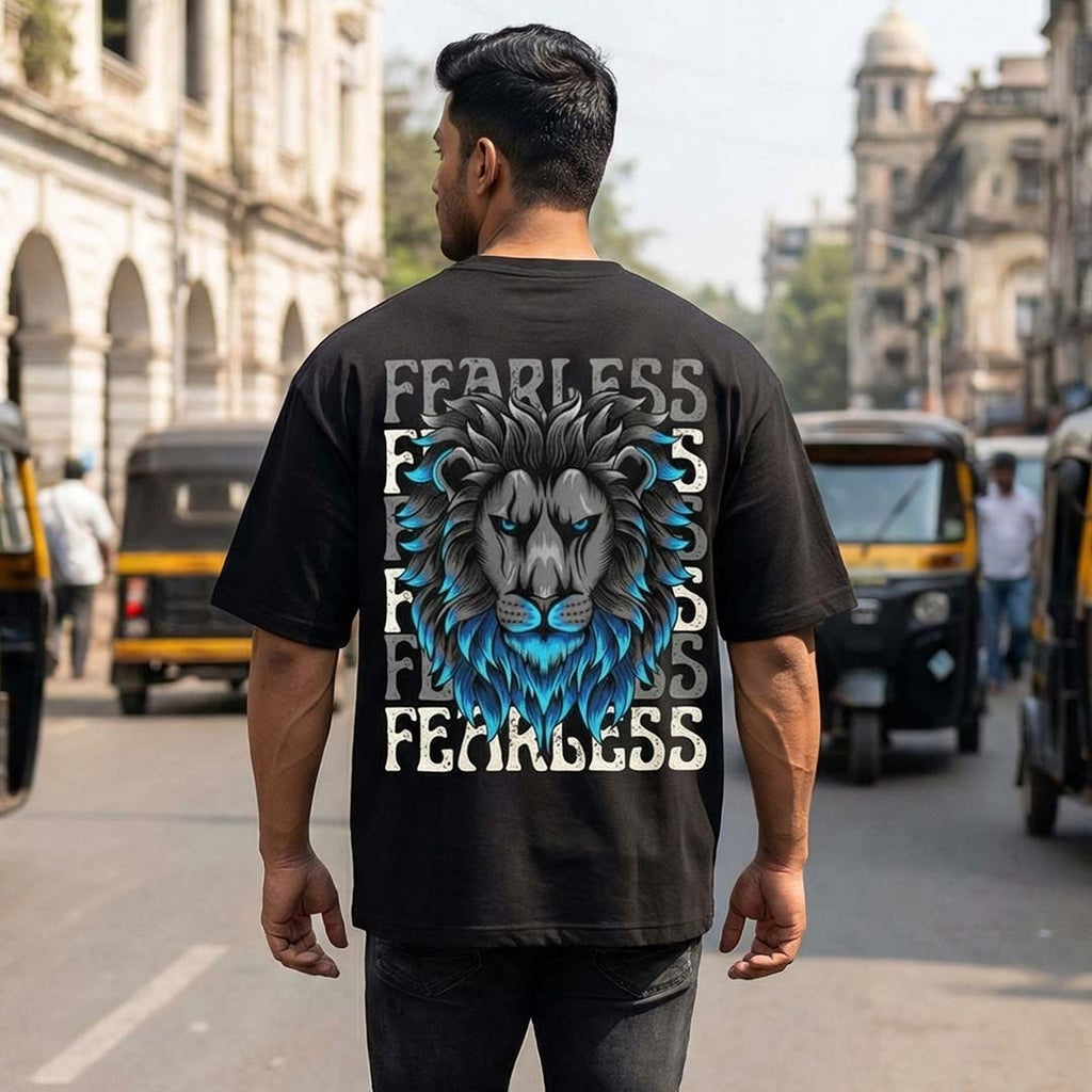 Fearless Graphic Printed Oversized T-Shirt for Men | Japanese Streetwear Anime Style Black Tee | Cotton Casual Fashion Tshirt